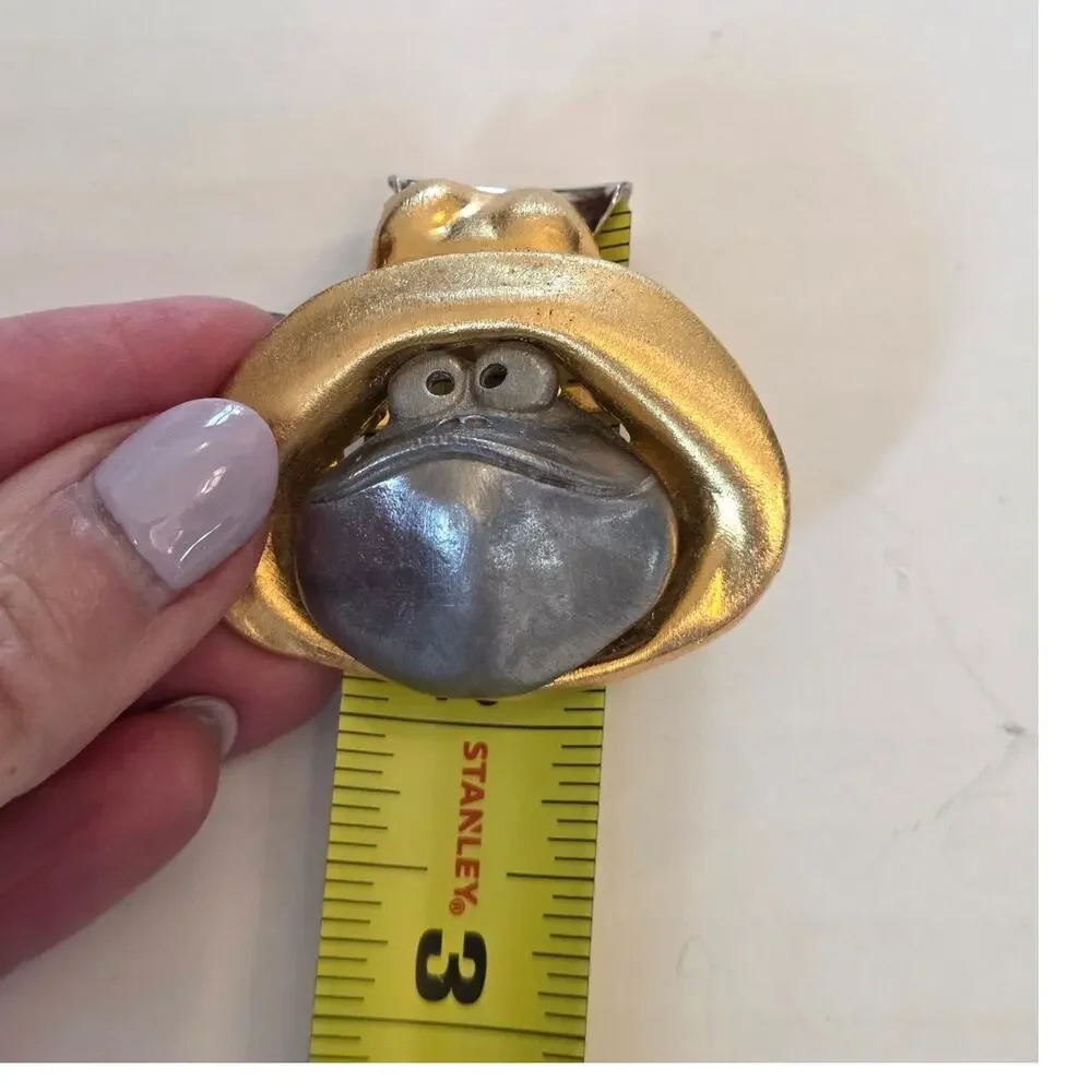 VTG Ultra Craft Whimsical Two-Tone Gold & Silver Tone Frog in Rain Hat Brooch